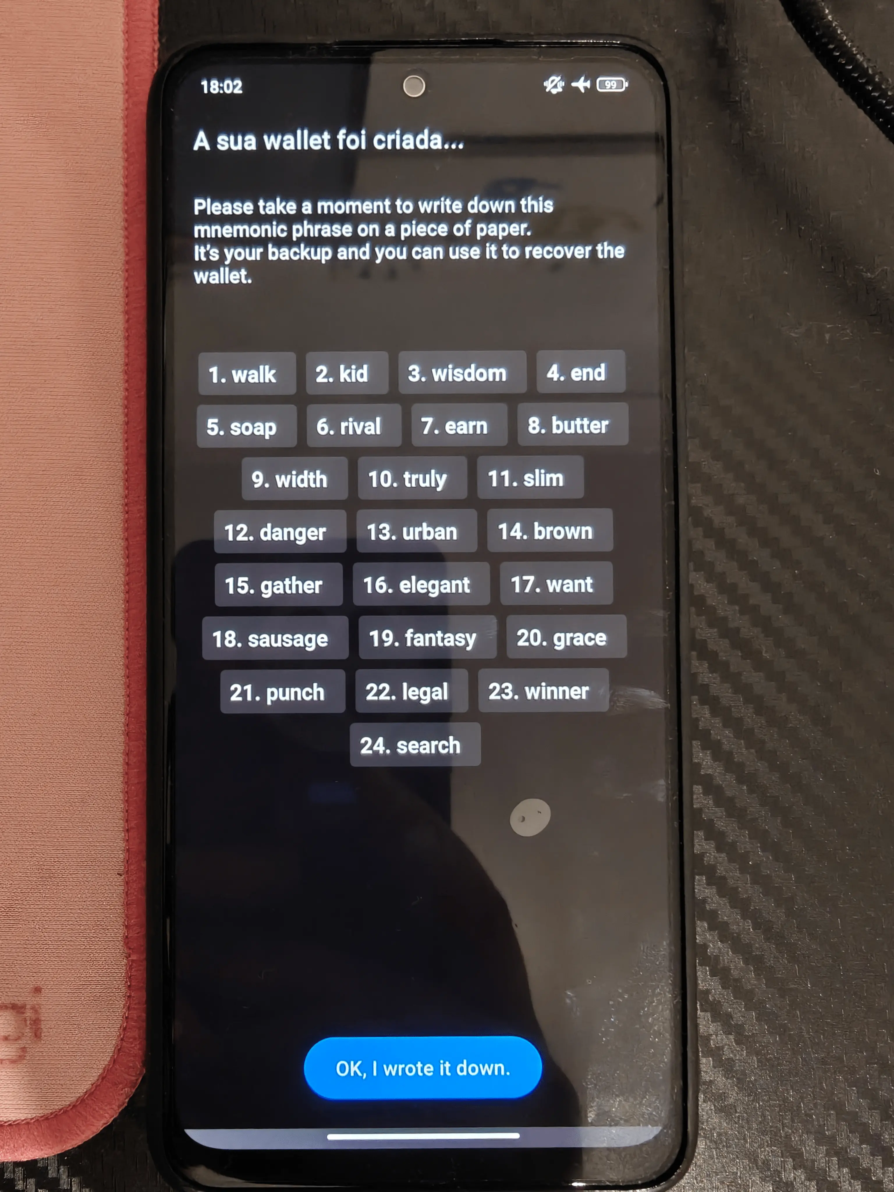 Anotar seed phrase